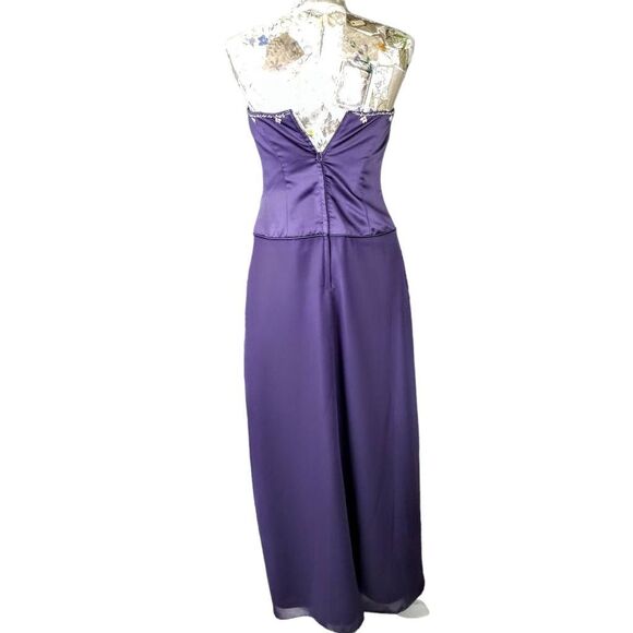 Formal Rhinestone Embellished Bodice  Strapless Purple Satin Long Gown Dress - Picture 6 of 11